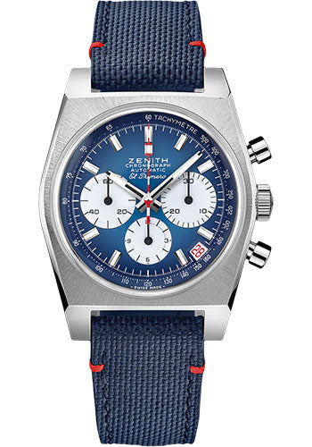 Zenith Chronomaster Revival Liberty Watch - Steel - Gradient Blue Dial - Rubber Strap - 03.US384.400/57.C823