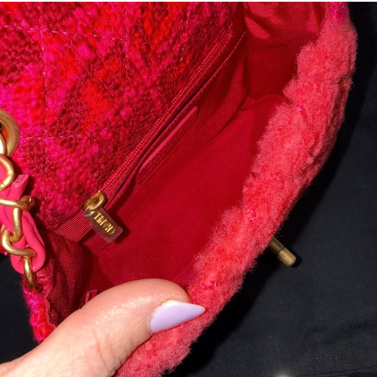 Pre-owned Chanel Shearling & Tweed Classic Square Mini Flap Bag in Fuchsia/Hot Pink (2020)