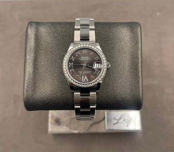 New Old Stock Rolex Ladies-Datejust 31mm ref. 278384RBR Factory Grey Roman IV Diamond Dial & Factory Diamond Bezel ,w/Box & 2023 Card