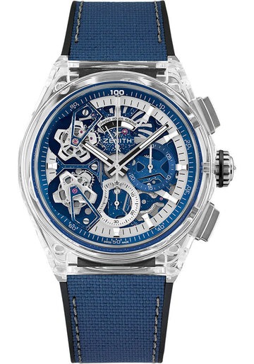 Zenith Defy Double Tourbillon Watch - 46 mm Sapphire Case - Openworked Dial - Black Rubber Strap - 04.9000.9020/00.R920