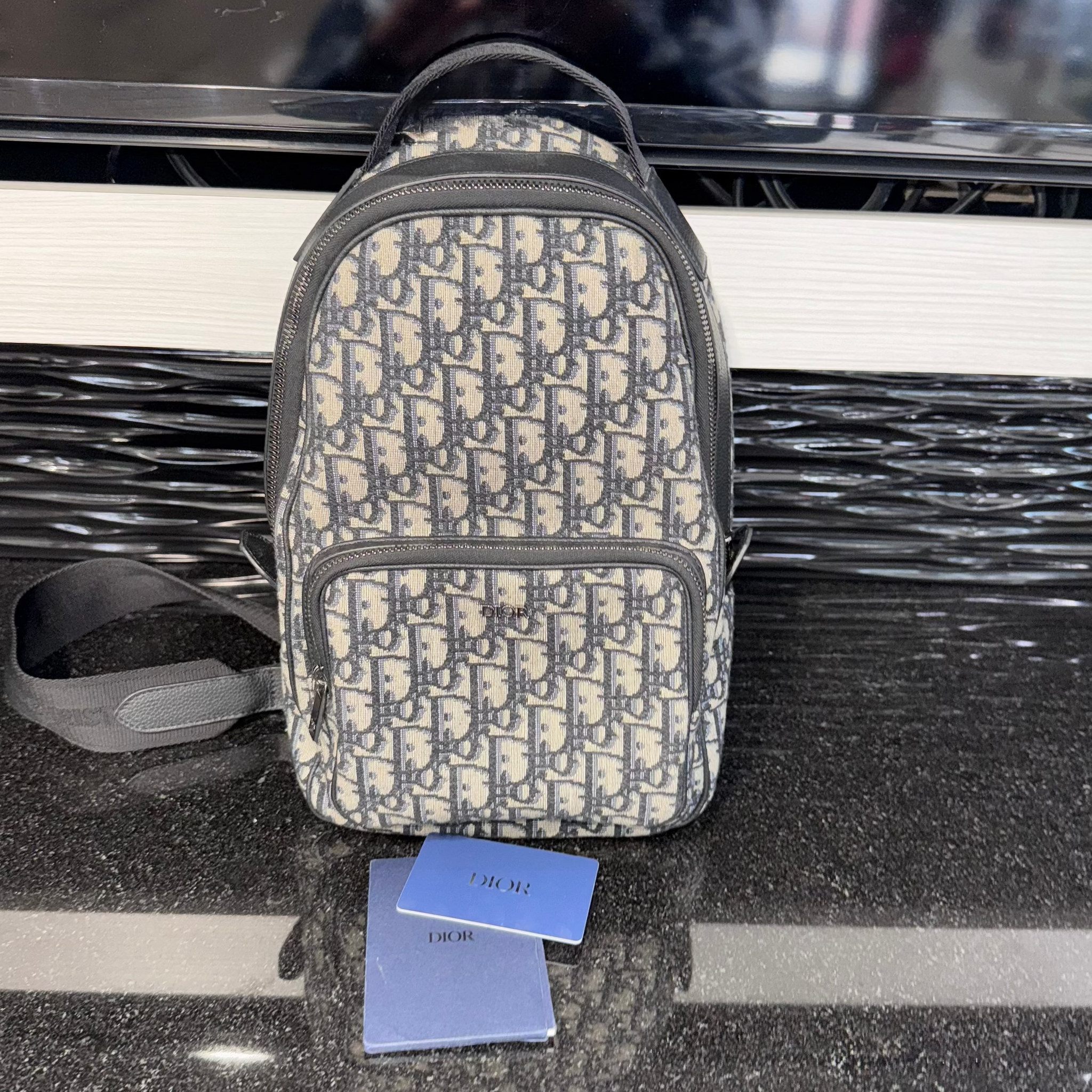 Pre-owned Mens Dior Mini Rider Sling Bag Navy Oblique Pattern (2020)