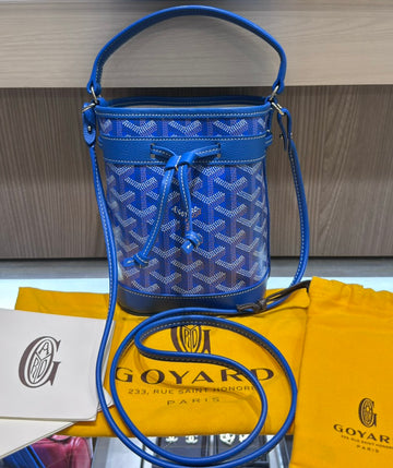 Pre-owned Goyard Petit Flot Mini Bucket Bag Sky Blue Goyardine Canvas (2025)