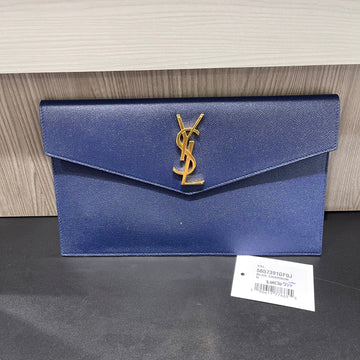 Pre-owned YSL Saint Laurent Uptown Pouch in Blue Charron grain de poudre calfskin leather