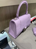 Pre-owned Balenciaga XS Hourglass Croc Light Lilac Purple Crossbody Bag