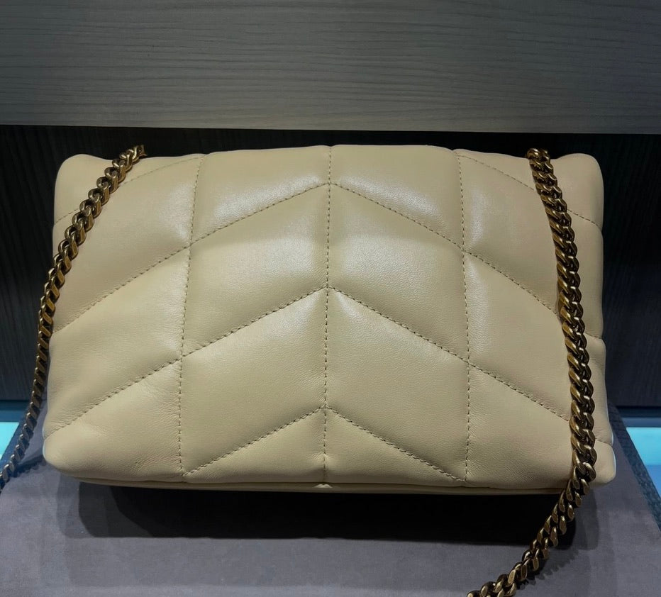 Pre-owned Saint Laurent Toy Loulou Puffer Quilted Leather Crossbody Bag Jaune Pale Yellow