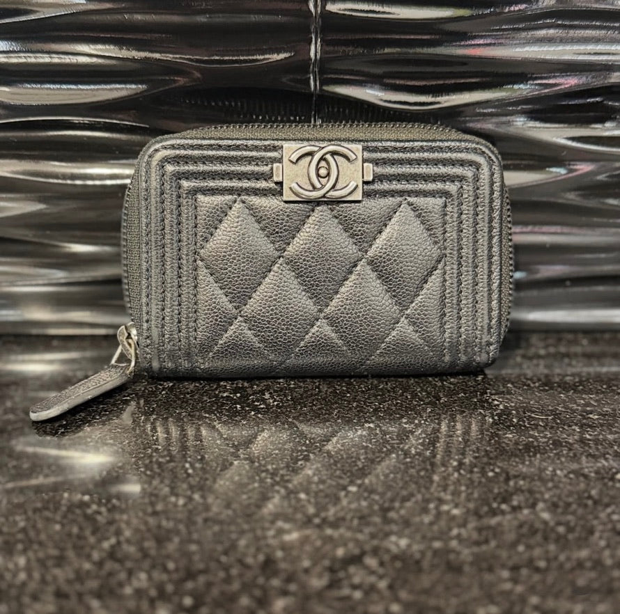 Chanel Boy Zip Coin Purse Quilted Caviar Small Wallet with card (2018)