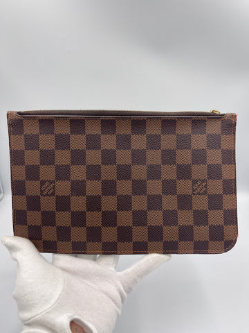 Pre-owned Louis Vuitton Damier Ebene Wristlet with Red Interior
