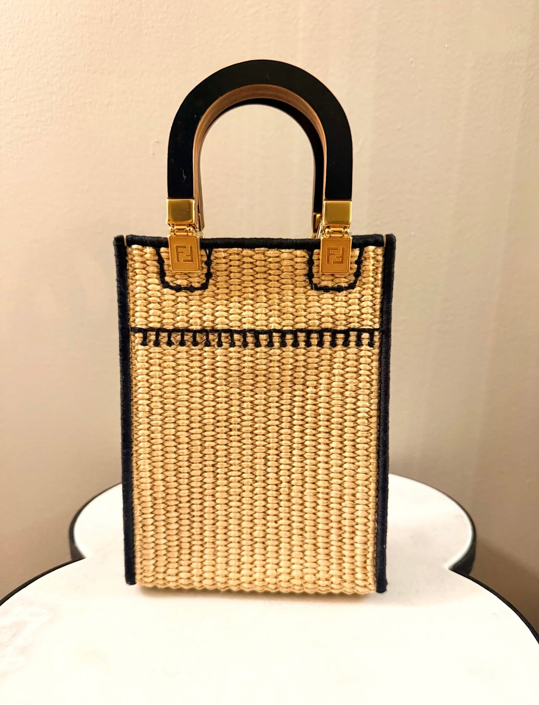 Pre-Owned Fendi Mini Sunshine Shopper Tote Raffia w/Strap