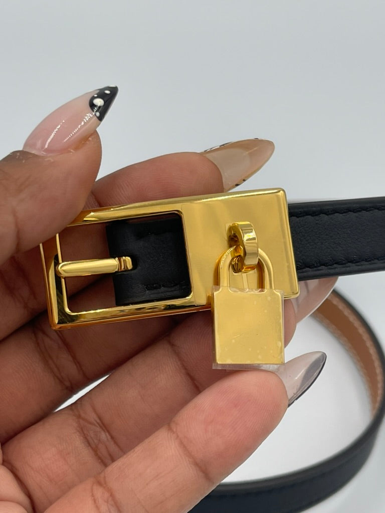 Pre-owned Hermes Lucky 15 Reversible Belt – Noir / Gold Hardware Size 75