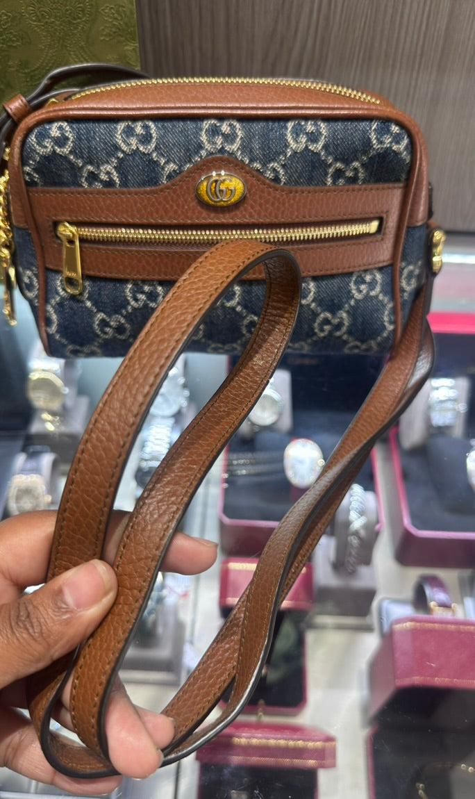 Pre-owned Gucci Denim GG Monogram Crossbody Bag (Style #517350)