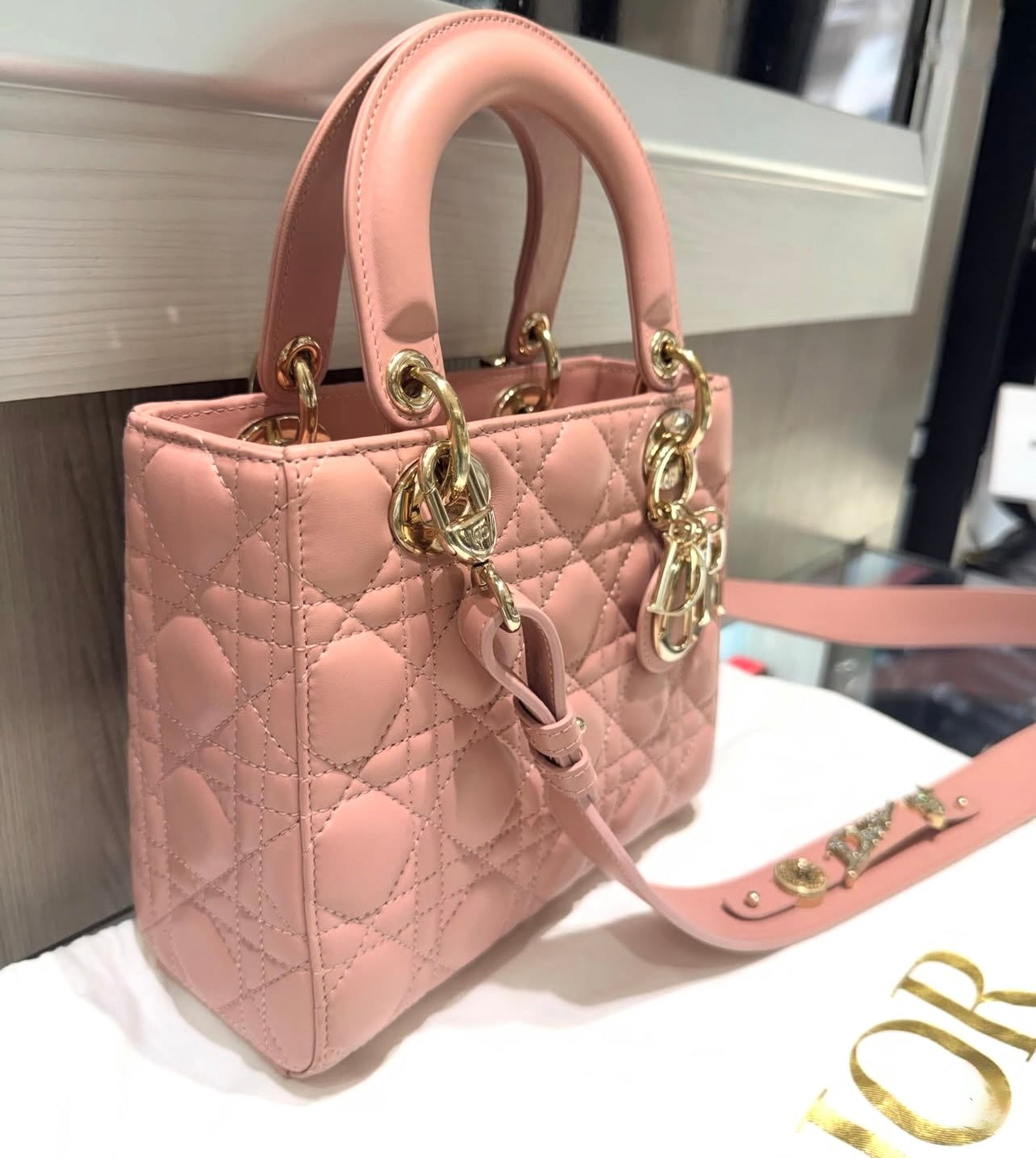 Pre-owned Christian Dior Small Lady Dior My ABCDior Bag in Mauve Cannage Lambskin (2023)