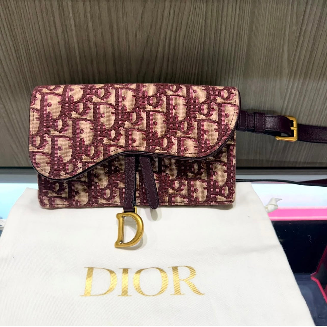 Pre-owned Dior Saddle Belt Bag Burgundy Oblique Jacquard 2019