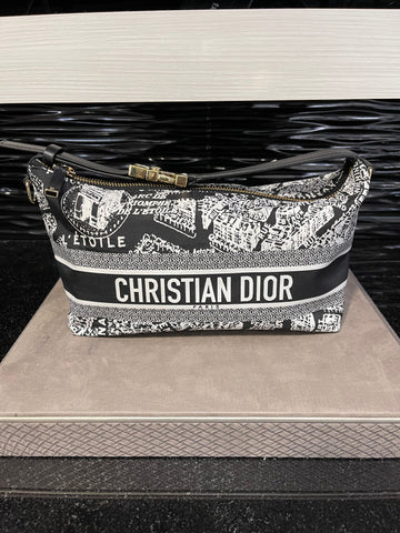 Pre-owned Dior Medium Travel Nomad Pouch Black Toile de Jouy Reverse Technical fabric in black