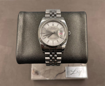 Pre-owned Rolex Men's Datejust 36mm ref.116234 Silver Index Dial Fluted Bezel on Jubilee