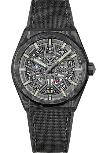 Zenith Defy Classic Watch - Carbon - Black Openworked Dial - Rubber Strap - 10.9000.670/80.R795