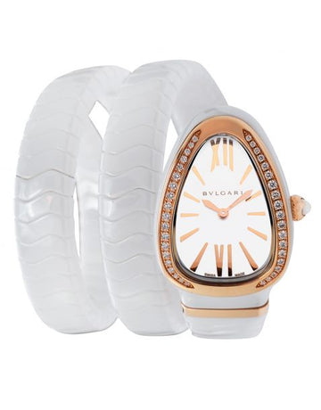 Bvlgari Serpenti Spiga Quartz White Lacquered Dial Diamond Bezel Ladies Watch