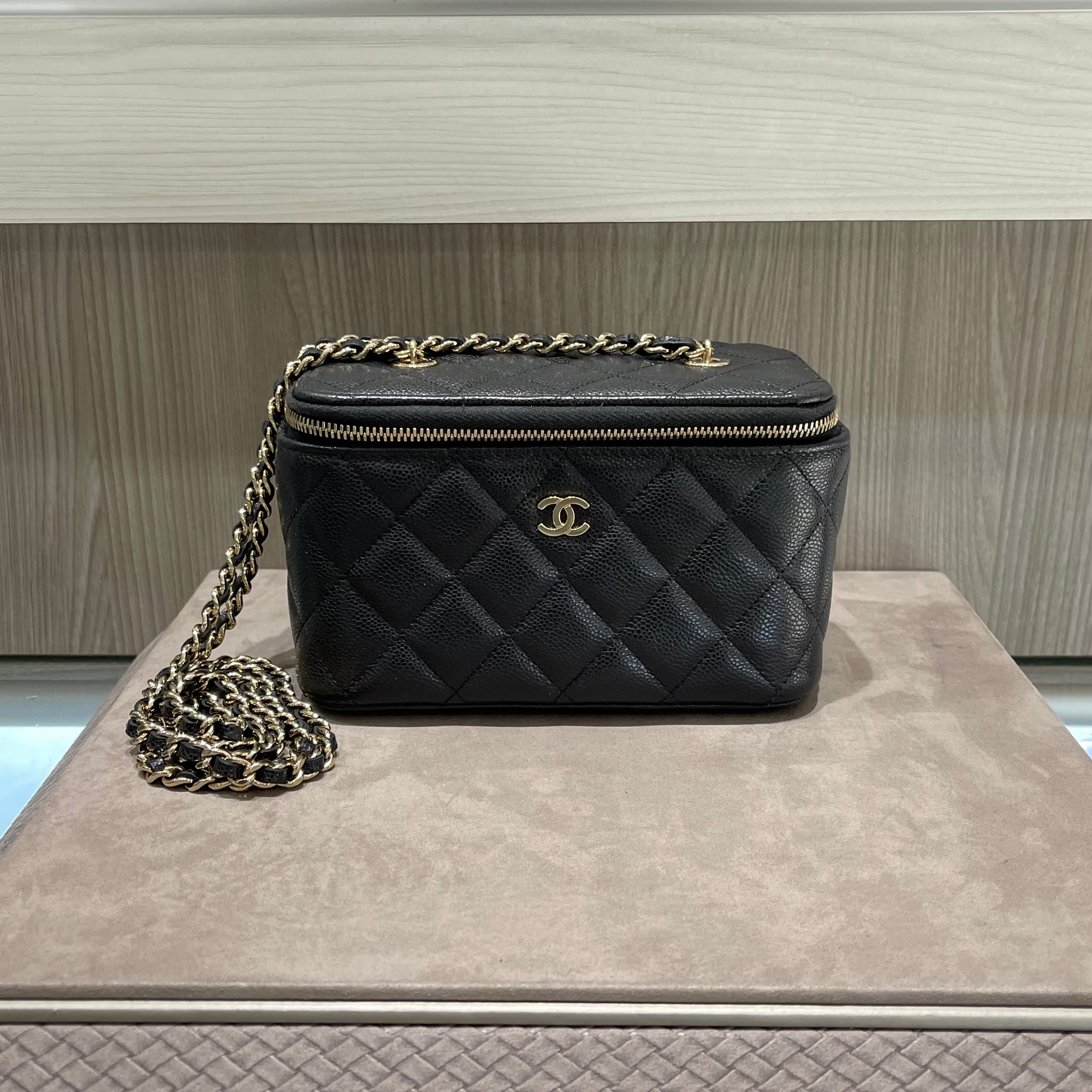 Chanel Small Vanity Case Black Caviar with Crossbody chain