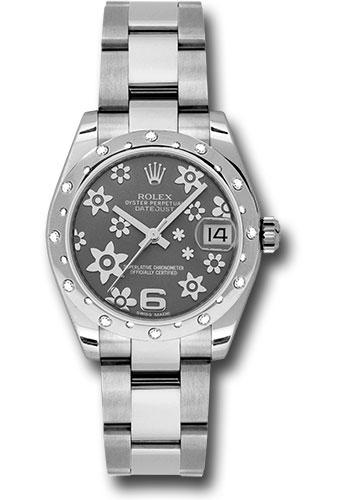 Rolex Steel and White Gold Datejust 31 Watch - 24 Diamond Bezel - Dark Rhodium Floral Motif Dial - Oyster Bracelet - 178344 rfo