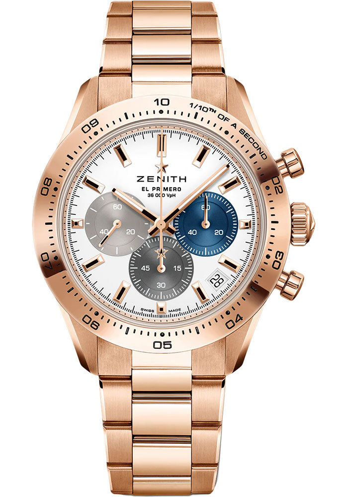 Zenith Chronomaster Sport Watch - 41 mm Gold Case - White Matte Dial - Gold Bracelet - 18.3101.3600/69.M3100