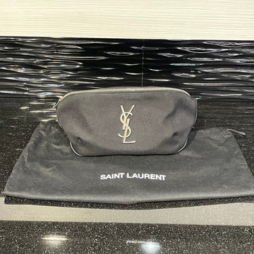 Pre-owned YSL Saint Laurent Black Canvas Belt Sling Bag with Silver Hardware (2021)