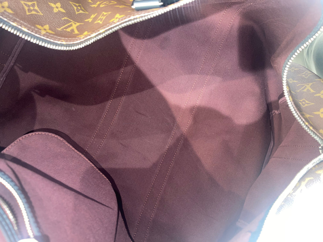 Pre-owned Louis Vuitton Keepall 55 Bandoliere Monogram macassar with strap