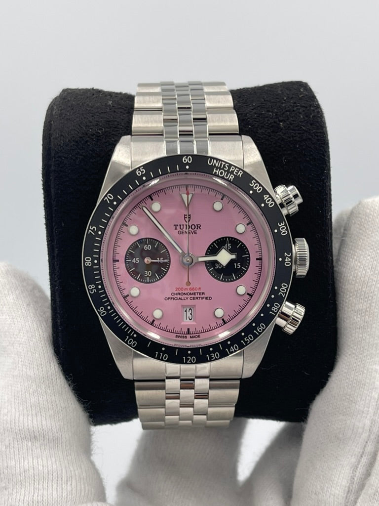 Unworn Tudor Black Bay Chrono M79360N-0019 “Pink Dial” 41mm Steel Jubilee (2025)