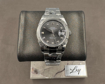 Unworn Rolex Men's Datejust 41mm ref.126334 Grey Diamond Dial Fluted Bezel on Oyster w/Box & Card