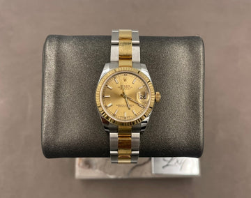 Pre-owned Rolex Ladies-Datejust 31mm ref.178273 Champagne Index Dial Fluted Bezel on Oyster w/Box & Card (2019)