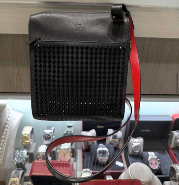 Pre-owned Christian Louboutin Men's Benech Reporter Spike Crossbody Bag in Black Matte