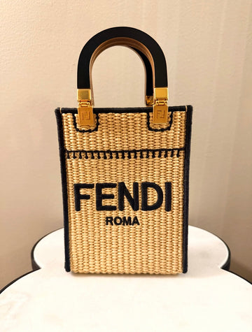 Pre-Owned Fendi Mini Sunshine Shopper Tote Raffia w/Strap