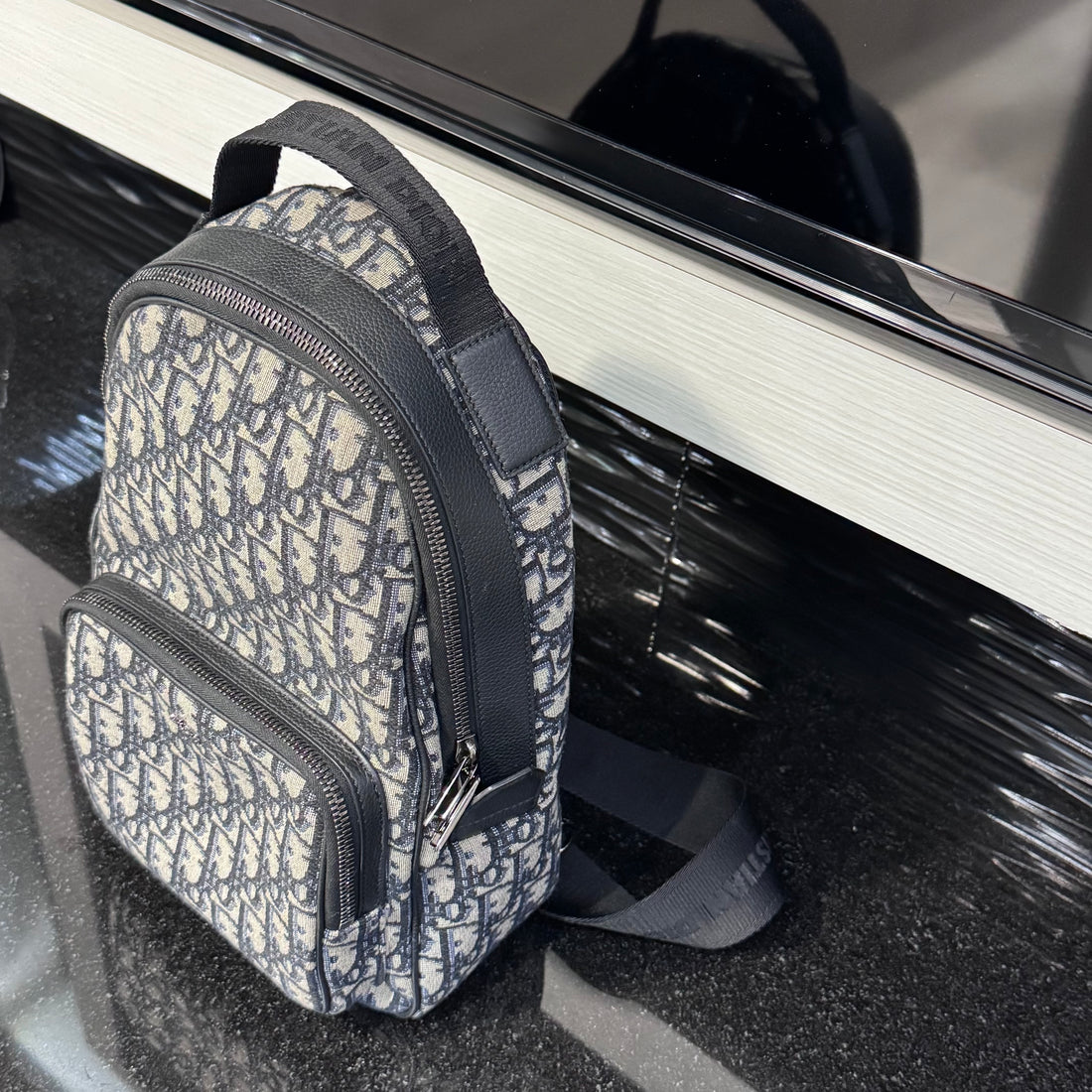 Pre-owned Mens Dior Mini Rider Sling Bag Navy Oblique Pattern (2020)