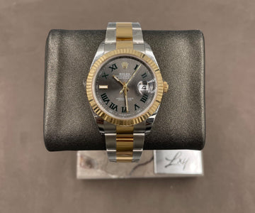 Unworn Rolex Men's Datejust "Wimbledon" 41mm ref.126333 Grey/Green Roman Dial Fluted Bezel on Oyster w/Box & Card (2025)