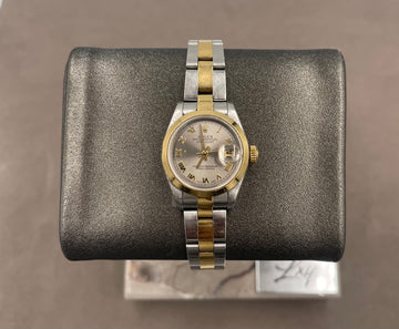 Pre-owned Rolex Ladies-Datejust 26mm ref.79163 Silver Roman Dial Smooth Bezel on Oyster w/Box