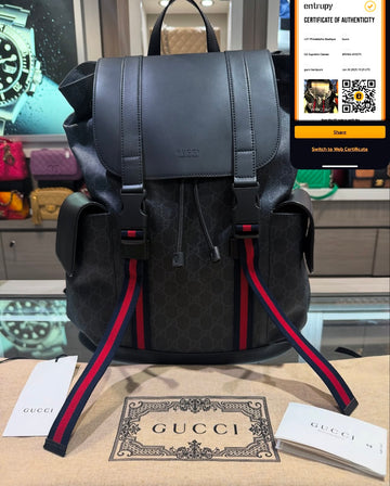 Pre-owned Gucci Backpack Rucksack Graphite Red Navy Style: 495563 493075