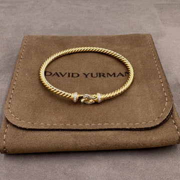 Pre-owned David Yurman Buckle Cablespira® Bracelet in 18K Yellow Gold with Diamonds (3.5mm, Size M) Retail $4,600