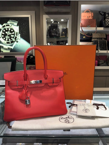 Pre-owned Hermes Birkin 30 Rose Jaipur Epsom Palladium Hardware (2016)
