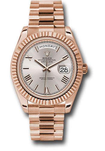 Rolex Everose Gold Day-Date 40 Watch - Fluted Bezel - Sundust Bevelled Roman Dial - President Bracelet - 228235 sdrp