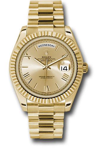 Rolex Yellow Gold Day-Date 40 Watch - Fluted Bezel - Champagne Roman Dial - President Bracelet - 228238 chrp