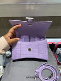 Pre-owned Balenciaga XS Hourglass Croc Light Lilac Purple Crossbody Bag