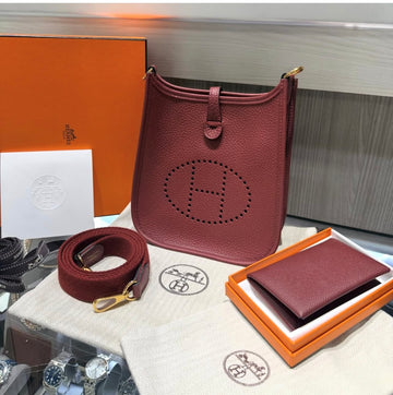 Unworn Hermes Mini Evelyne TPM 16 Clemence Leather Rouge H, K stamp (2025) and Calvicard