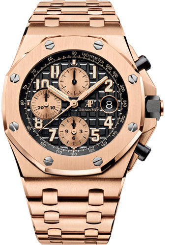 Audemars Piguet Royal Oak Offshore Selfwinding Chronograph Watch - 42mm - Pink Gold - Black Dial - Pink Gold Bracelet - 26470OR.OO.1000OR.03