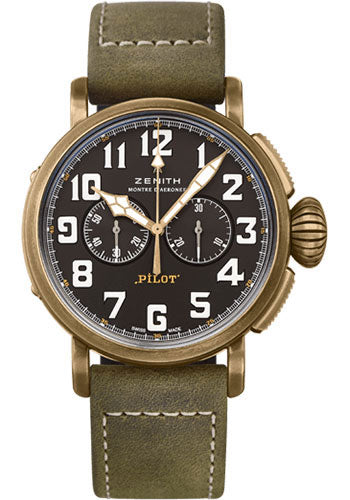 Zenith Pilot Type 20 Chronograph Extra Special Watch - Bronze - Black Dial - Green Oily Nubuck Strap - 29.2430.4069/21.C800