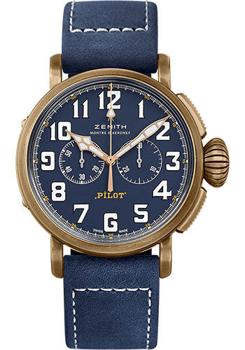 Zenith Pilot Type 20 Chronograph Extra Special Watch - Bronze - Blue Dial - Blue Oily Nubuck Strap - 29.2430.4069/57.C808