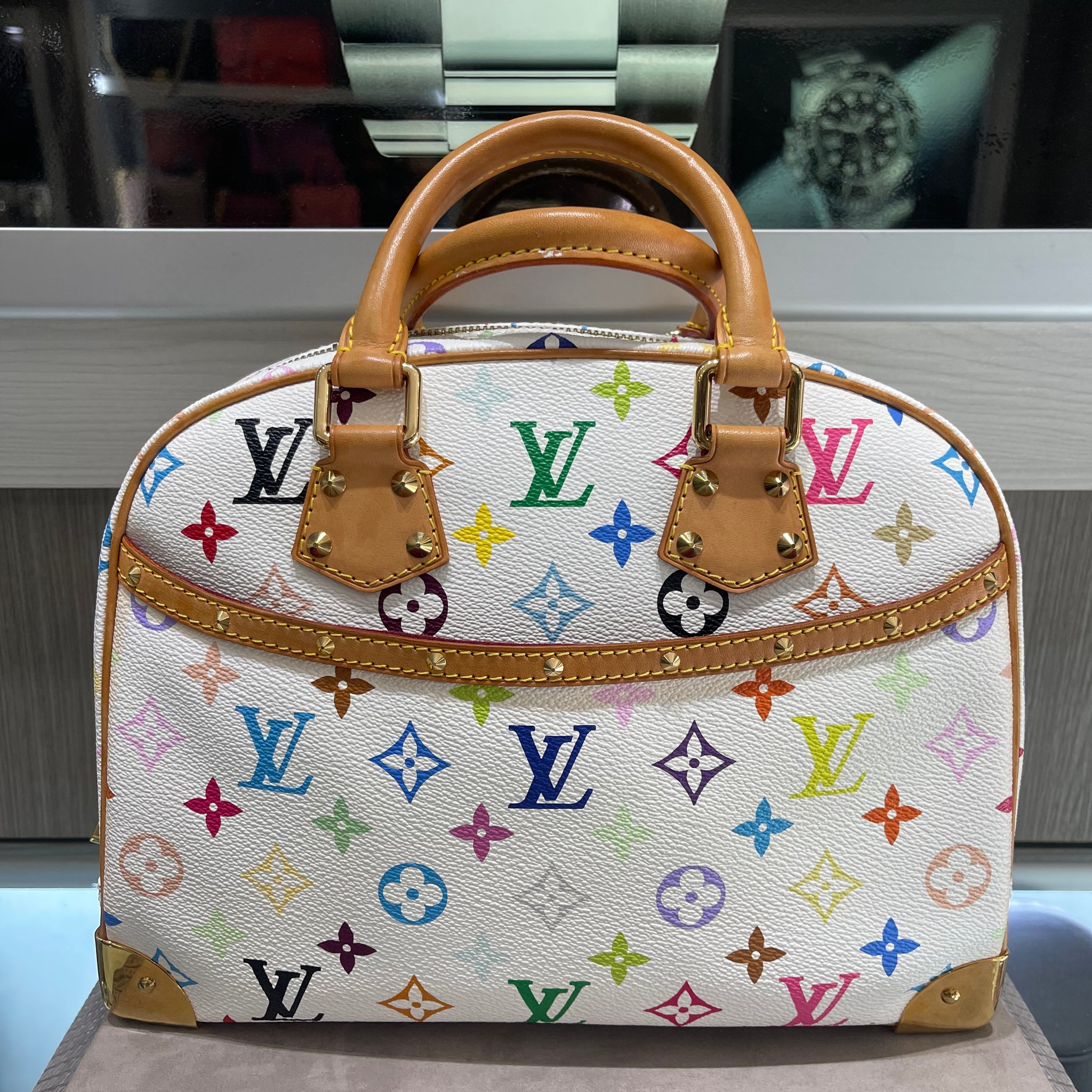 Pre-owned Louis Vuitton Multicolor Murakami Trouville in White