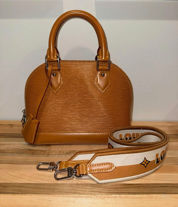 Pre-owned Louis Vuitton Alma BB in Gold Miel Epi Leather with Jacquard Canvas Strap