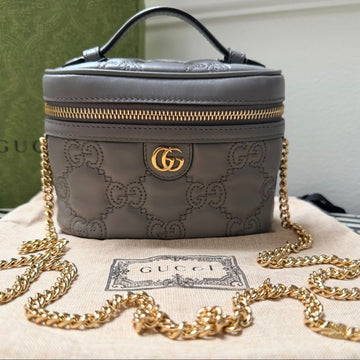 Pre-owned Gucci GG Marmont Mini Top Handle Shoulder Bag in Grey style# 728770