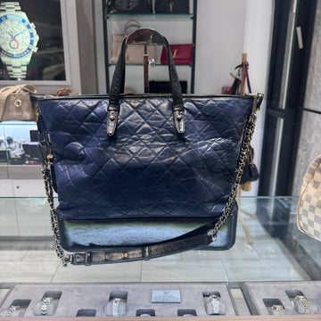 Pre-owned CHANEL Aged Calfskin Quilted Large Gabrielle Shopping Tote- Navy & Black