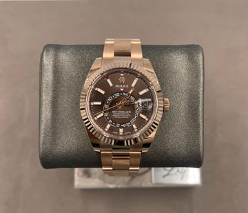 Pre-owned Rolex Men's Sky-Dweller 42mm ref.326935 Chocolate Dial Fluted Bezel on Oyster w/Box & Card