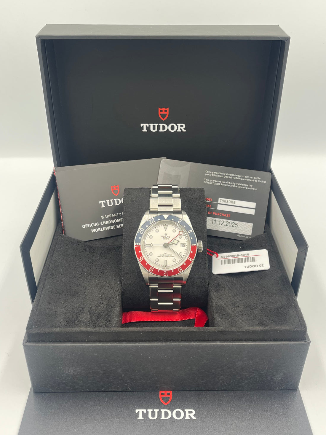 Unworn Tudor Black Bay GMT White Dial (PEPSI) ref. m79830rb-0010 W/CARD DATED 12-11-2025