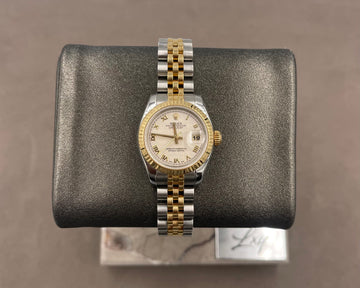 Pre-owned Rolex Ladies-Datejust 26mm ref.179173 Ivory Roman Dial Fluted Bezel on Jubilee w/Box